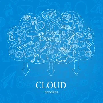 Doodle Social Cloud Stock Illustration