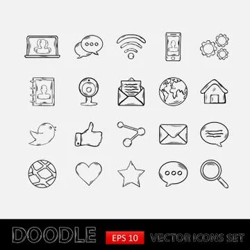 Doodle Social Network Set Stock Illustration