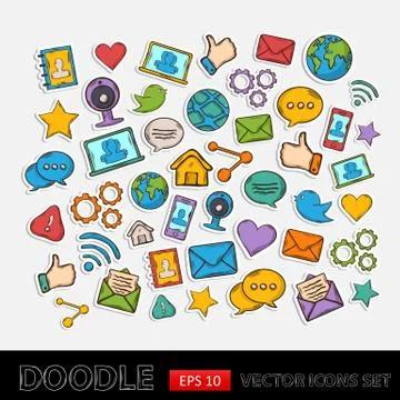 Doodle Social Network Set Stock Illustration