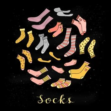 Doodle socks in circle. Stock Illustration