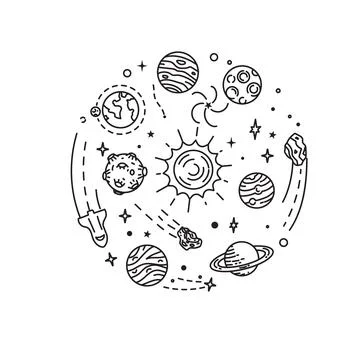 Doodle solar system Hand drawn sketch Stock Illustration
