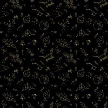 Doodle space seamless pattern Stock Illustration