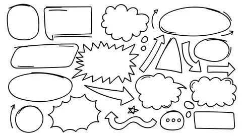 Doodle Speech Bubble Collection with Arrow Star and Hand Drawn Shapes Outli.. 스톡 일러스트