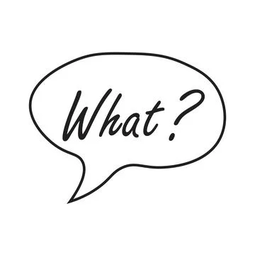 Doodle speech bubble with what question. Brainstorming, information, idea, .. Stock Illustration