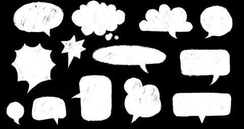 Doodle Speech Bubbles Animated Pack with dry brush texture. Stock Footage 252373963