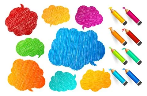 Doodle speech bubbles drawn with crayons イラスト素材