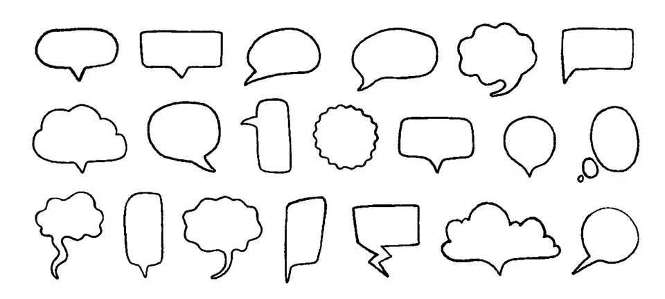 Doodle speech bubbles. Hand drawn elements for quotes and text with pencil Stock Illustration