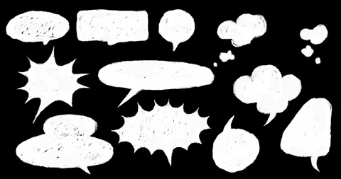 Doodle Speech Bubbles Pack. Looping Textured Chat Balloons for Comics Stock-Footage 303409272