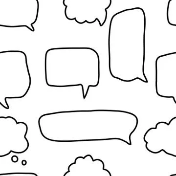 Doodle speech bubbles shapes seamless pattern on white background. イラスト素材