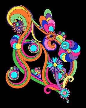 Doodle spirals with decorative elements and flowers in mandala style. Stock Illustration