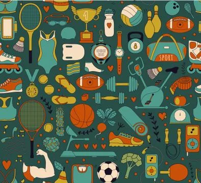Doodle sports elements. Vector illustration Stock Illustration