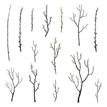Doodle spring twigs set. Stock Illustration
