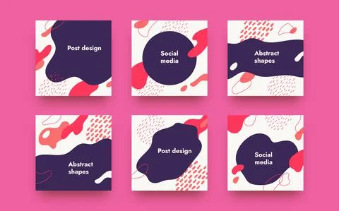 Doodle square banners. Memphis abstract posters. Geometric shapes and place for Illustrazione stock