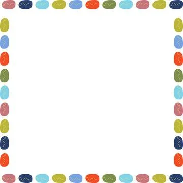 Doodle square frame with colorful elements. Trendy graphic template. Cute e.. Stock Illustration