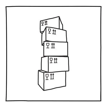 Doodle stack of closed boxes icon, hand drawn with thin black line Stock Illustration