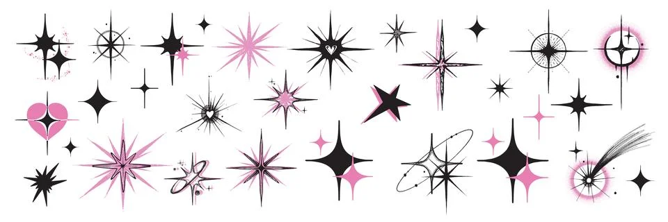 Doodle star icon vector set, cute cosmic magic sketch element Stock Illustration