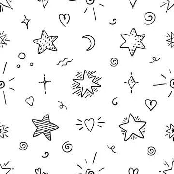 Doodle star seamless pattern. Magic party sketch elements, decorative ornamental イラスト素材