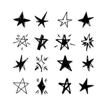 Doodle star set. Hand drawn stars and sparkles symbols. Vector. Illustrazione stock