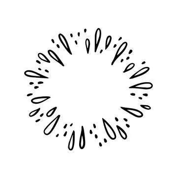 Doodle starburst. outline splash with drops. firework isolated light. decorative Stock Illustration