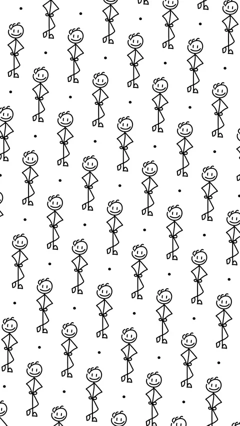 Doodle Stick Figure Pattern, Hand Drawn Character Icons with Vortex Animation Stock Footage 332622013