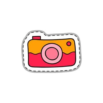 Doodle sticker with camera. Stock Illustration