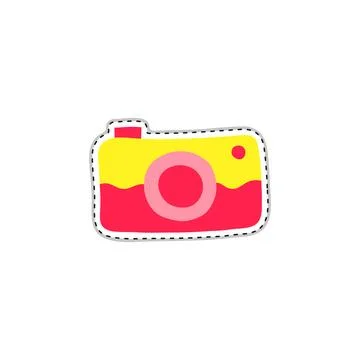 Doodle sticker with camera. Stock Illustration