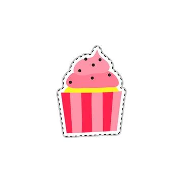Doodle sticker with cupcake. Illustrazione stock