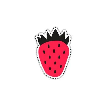 Doodle sticker with strawberry. Stock Illustration