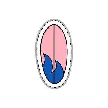 Doodle sticker with surf board. Stock Illustration
