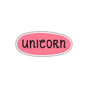 Doodle sticker with text unicorn. Stock Illustration