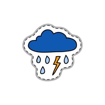 Doodle sticker with thunderstorm. Stock Illustration