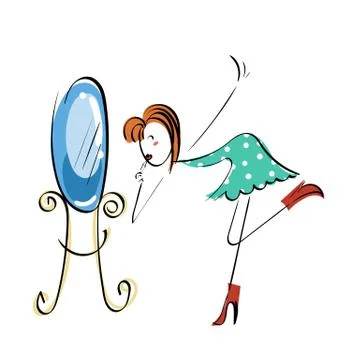 Doodle stickman illustration concept. Makeup near mirror Stock Illustration