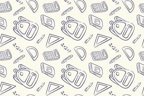 Doodle style back to school seamless pattern with stationery supplies, exercise Stock Illustration