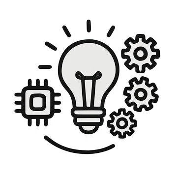 Doodle Style Bulb with Gear and Chipset Concept Icon Illustration Stock Illustration