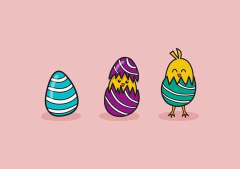 Doodle style of chicken cracking from easter egg Stock Illustration