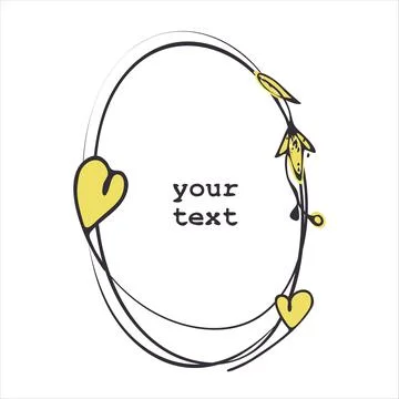 Doodle style circle frame, hand drawn lines, decoration elements flower, heart Stock Illustration