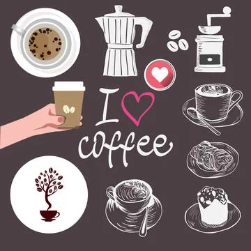 Doodle style coffee theme symbols Stock Illustration