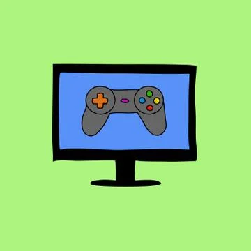 Doodle style computer with gamepad Stock Illustration