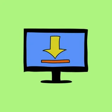 Doodle style computer with uploading sign Stock Illustration
