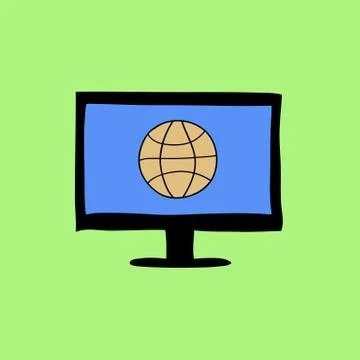 Doodle style computer with uploading sign Stock Illustration