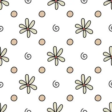 Doodle-style daisy pattern on white background Stock Illustration