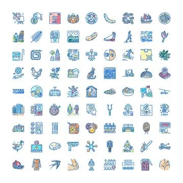 Doodle style drawing icons representing various concepts Stock Illustration