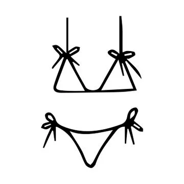 Doodle style drawing, split swimsuit, bikini with bows, vector illustration f Stock Illustration