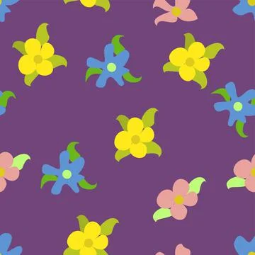 Doodle Style Floral Vector Repeat Pattern On Purple Stock Illustration