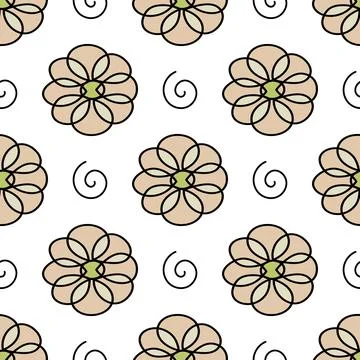 Doodle-style flower pattern on white background Stock Illustration