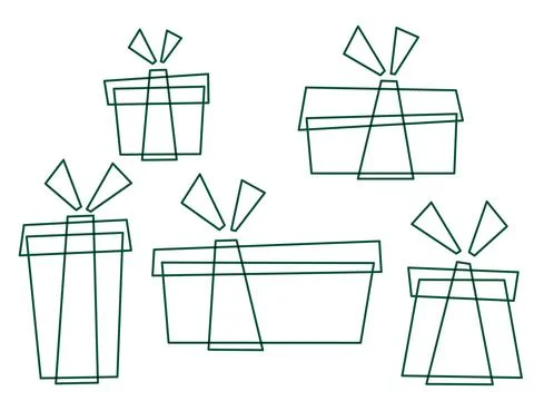 Doodle style gift boxes, outline, gifts isolated on white. Colorful packagi.. Stock Illustration