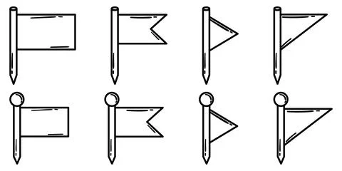 Doodle Style Hand Drawn Collection of Location Flag Pins. Set of Unique Navig Stock Illustration