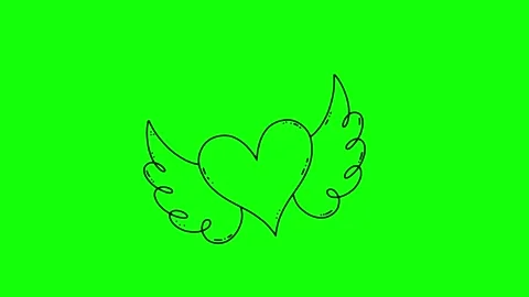 Doodle style heart icon with wings on a green chroma key background. Perfec.. Stock Footage 311316756