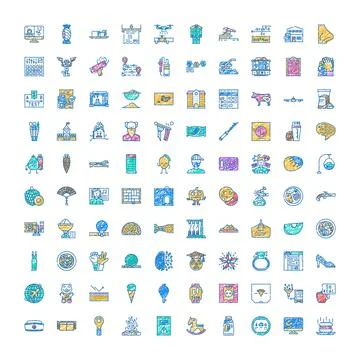 Doodle style icon set showing diverse collection 스톡 일러스트