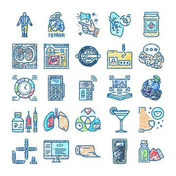 Doodle style icons representing various concepts and themes Ilustração Stock